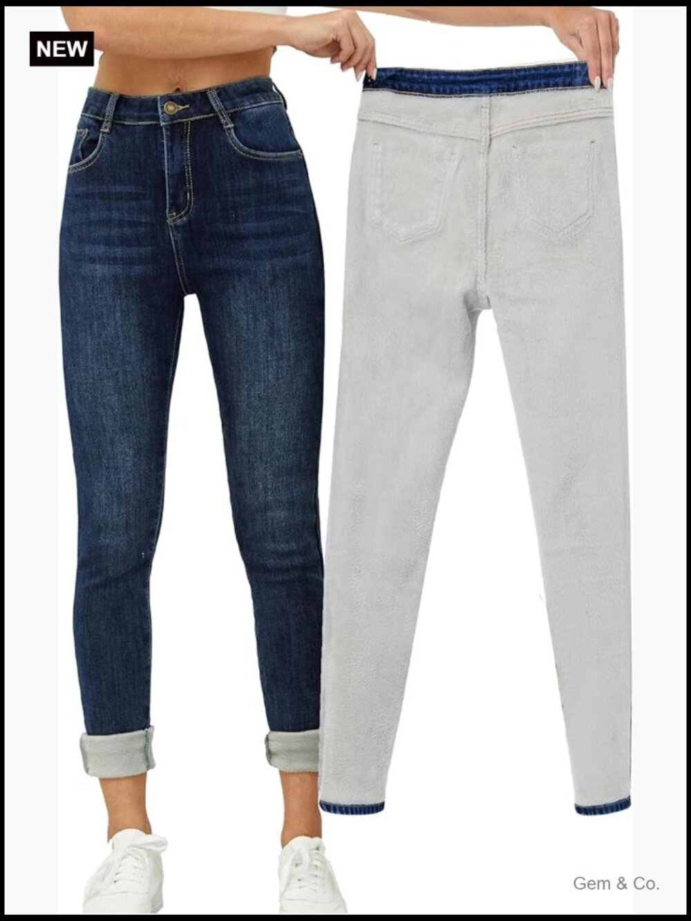 Fleece Lined Skinny Jeans Warm Winter Thermal Denim High Waist